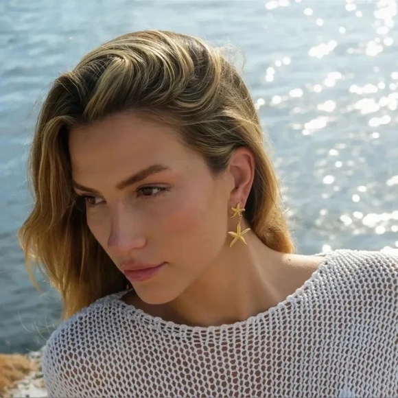 Anthropologie Starfish 18K Gold Stainless Steel Waterproof  Earrings - Picture 11 of 15
